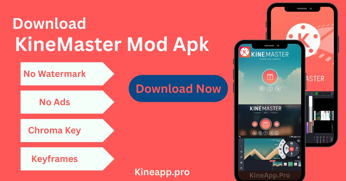 Kinemaster pro apk homepage banner - kinemaster logo and features